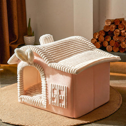 Rabbit Cat House for Indoor Cats, Cute Covered Cat Bed with Spacious Interior, Pet Cave Bed Up to 3-15 Lbs Kitten, Pink