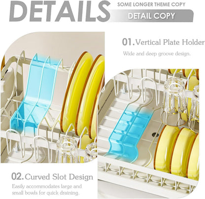 Kitchen Dish Drying Rack, 2 Tier Dish Drainer with Drainboard Pink