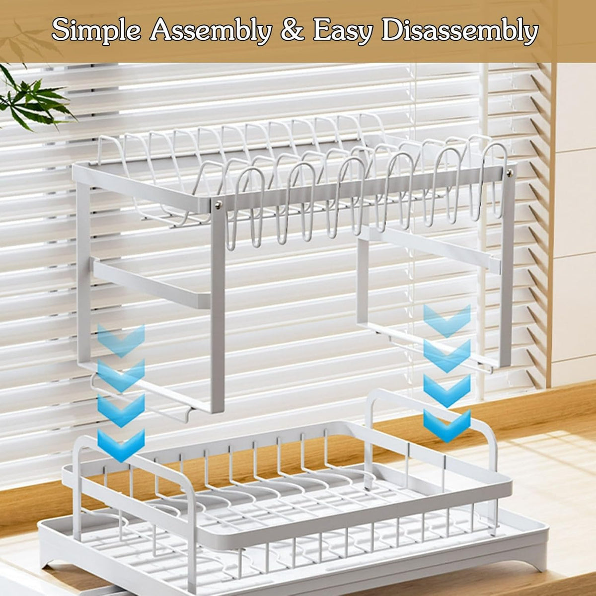 Kitchen Dish Drying Rack, 2 Tier Dish Drainer with Drainboard Pink