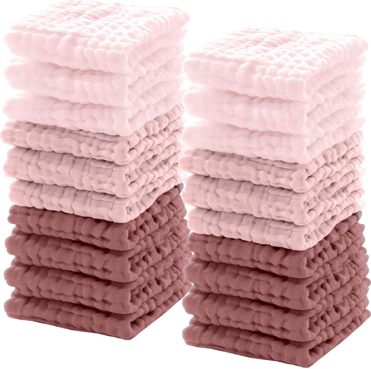 20 Pcs Baby Muslin Washcloth 12x12 in, Pink, Bean Paste, Dark Pink