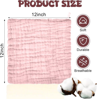 20 Pcs Baby Muslin Washcloth 12x12 in, Pink, Bean Paste, Dark Pink