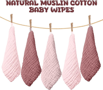 20 Pcs Baby Muslin Washcloth 12x12 in, Pink, Bean Paste, Dark Pink