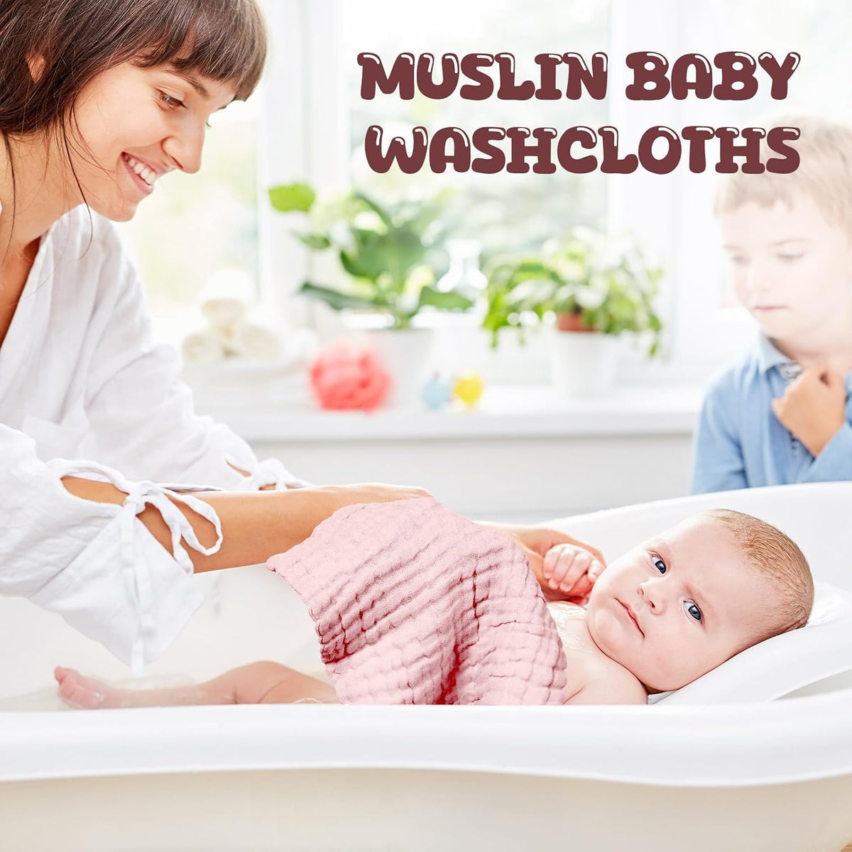 20 Pcs Baby Muslin Washcloth 12x12 in, Pink, Bean Paste, Dark Pink