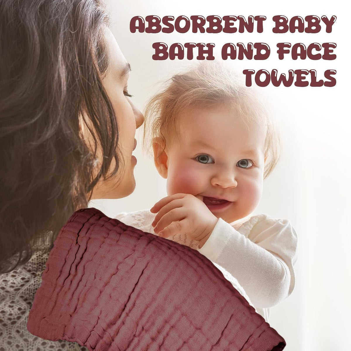 20 Pcs Baby Muslin Washcloth 12x12 in, Pink, Bean Paste, Dark Pink