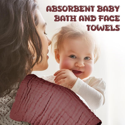 20 Pcs Baby Muslin Washcloth 12x12 in, Pink, Bean Paste, Dark Pink