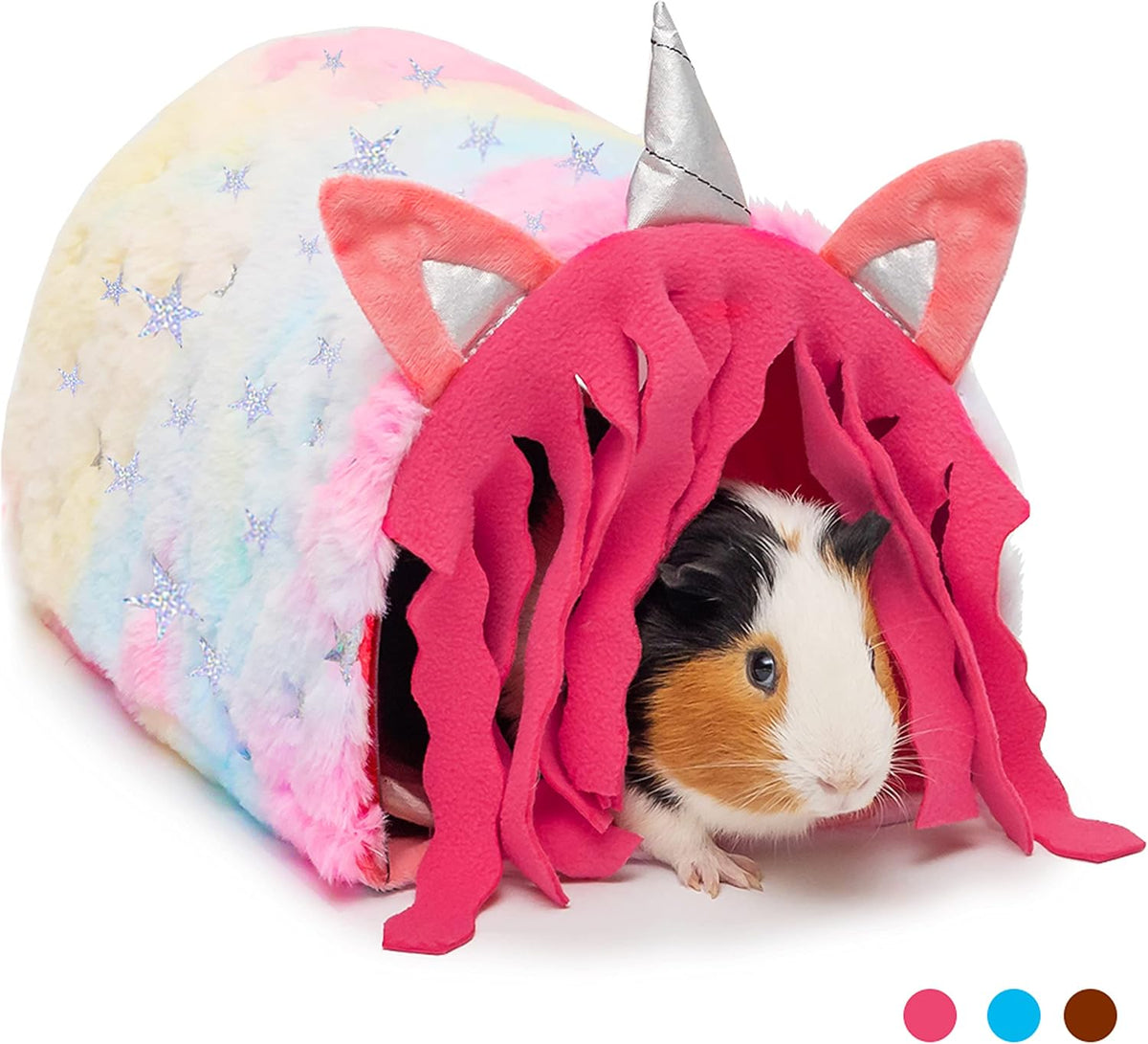 PAWNISAW Guinea Pig Hideout, Washable Fleece Pink Tunnel House & Cage Tube