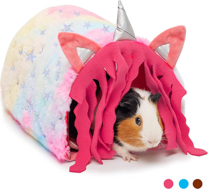 PAWNISAW Guinea Pig Hideout, Washable Fleece Pink Tunnel House & Cage Tube