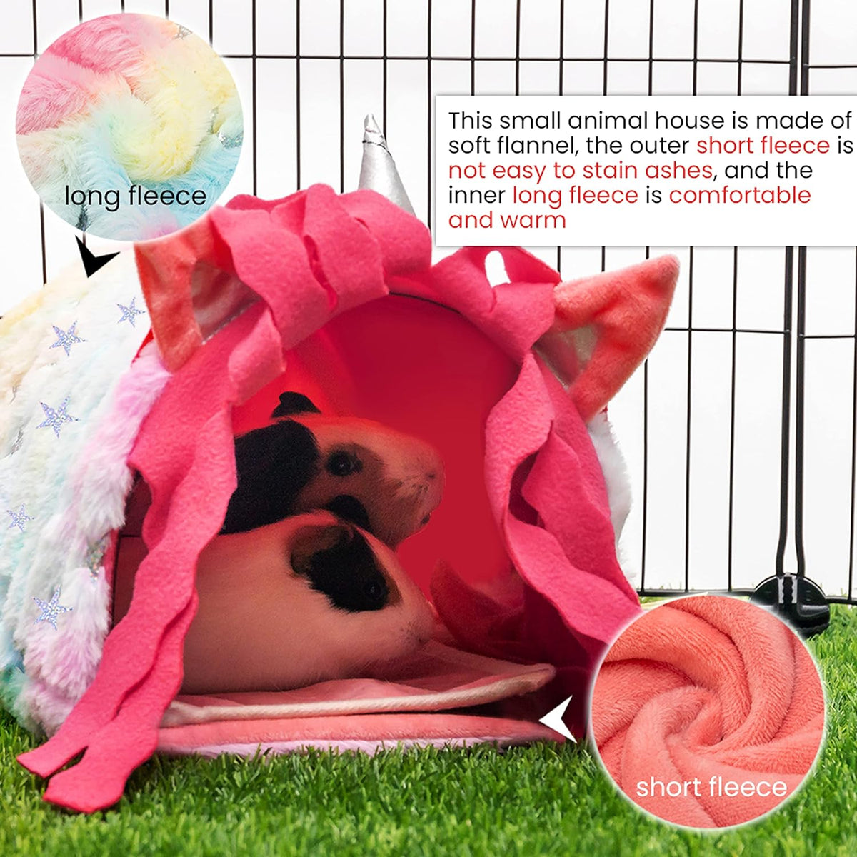 PAWNISAW Guinea Pig Hideout, Washable Fleece Pink Tunnel House & Cage Tube