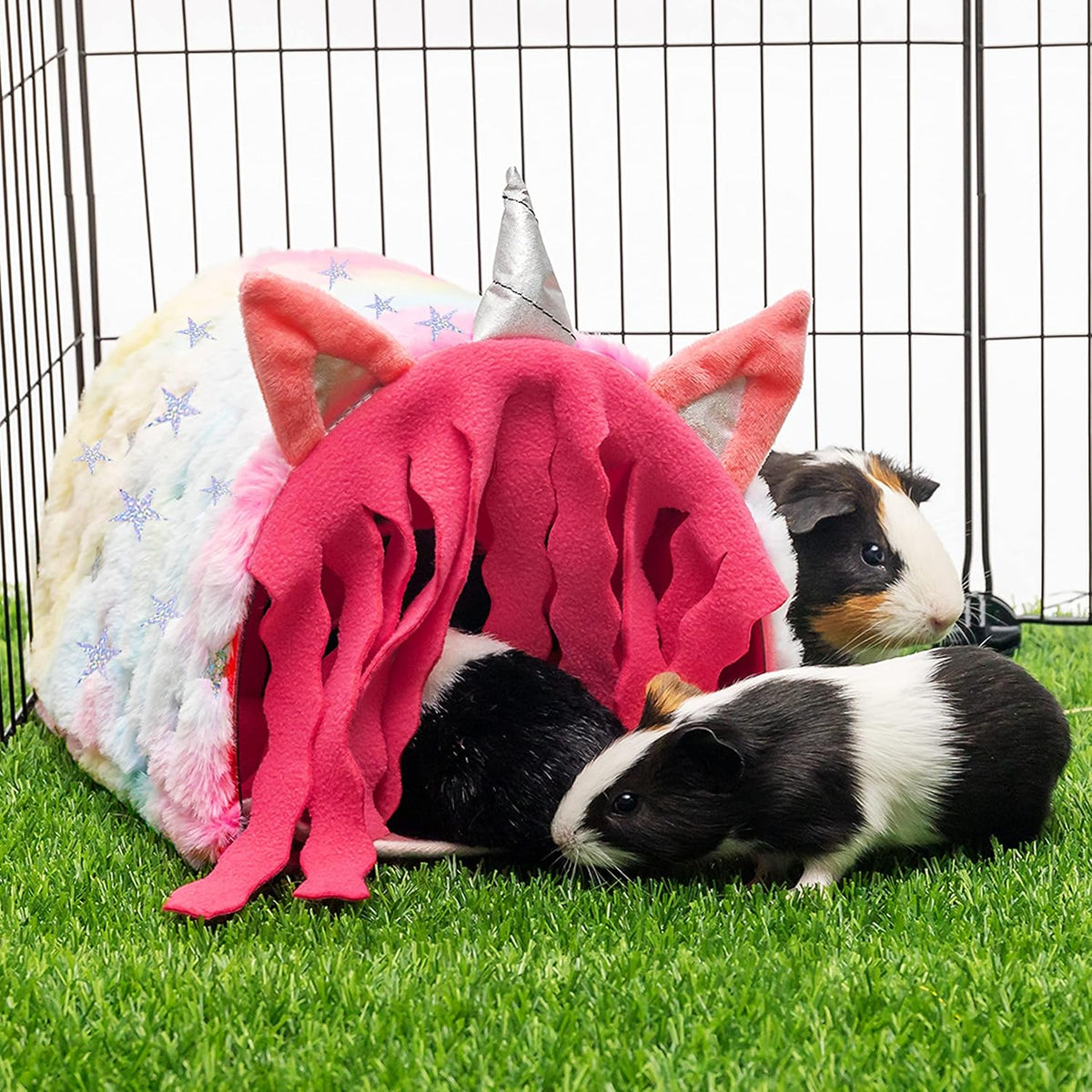PAWNISAW Guinea Pig Hideout, Washable Fleece Pink Tunnel House & Cage Tube