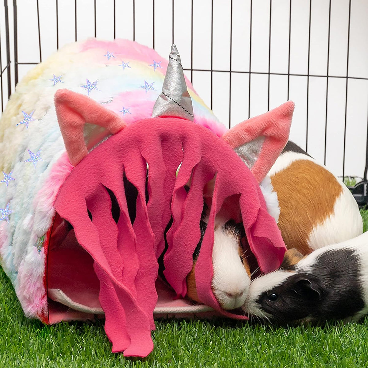 PAWNISAW Guinea Pig Hideout, Washable Fleece Pink Tunnel House & Cage Tube