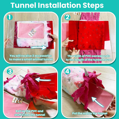 PAWNISAW Guinea Pig Hideout, Washable Fleece Pink Tunnel House & Cage Tube