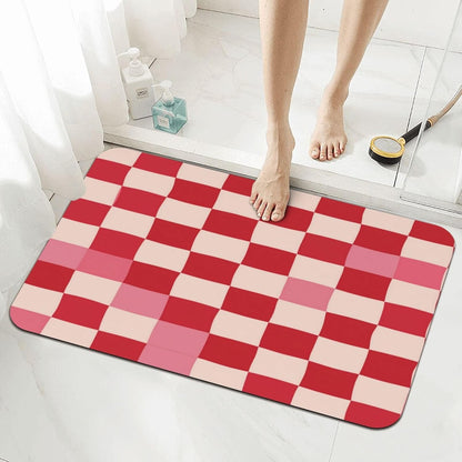 Bath Mat Pink Beige Plaid Checkerboard Pattern Absorbent Non Slip Doormat 15.7x23.6 in Washable Diatomaceous Shower Mat Floor Mats for Bathroom Kitchen Entryway