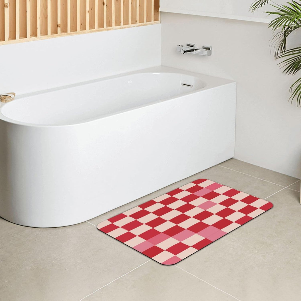 Bath Mat Pink Beige Plaid Checkerboard Pattern Absorbent Non Slip Doormat 15.7x23.6 in Washable Diatomaceous Shower Mat Floor Mats for Bathroom Kitchen Entryway