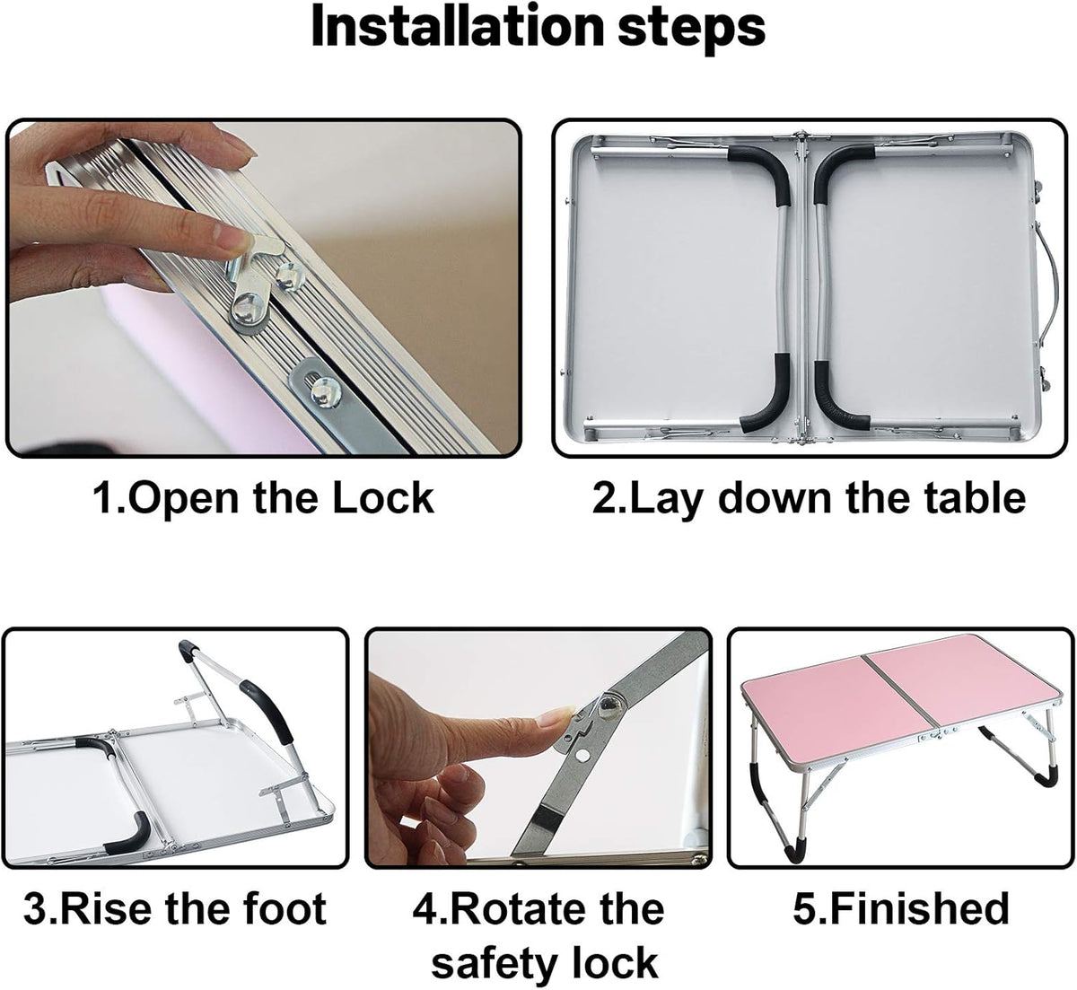 Foldable Laptop Table, Bed Desk, Breakfast Serving Bed Tray, Pink
