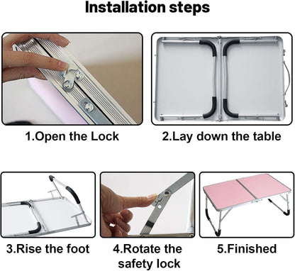 Foldable Laptop Table, Bed Desk, Breakfast Serving Bed Tray, Pink