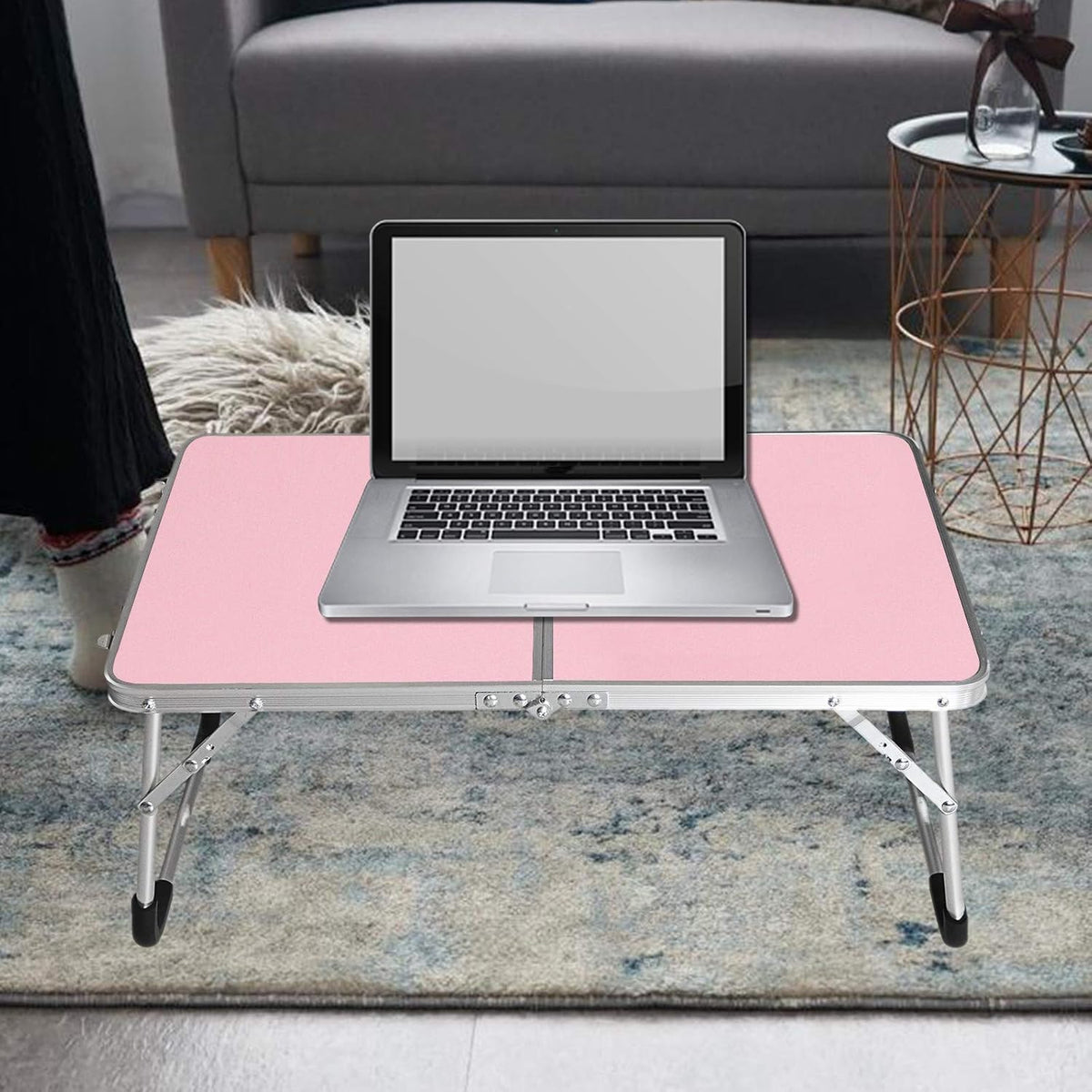 Foldable Laptop Table, Bed Desk, Breakfast Serving Bed Tray, Pink