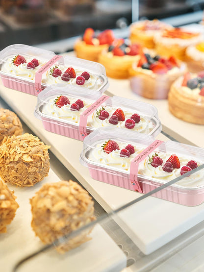 150 Pack 6.8 oz Disposable Mini Loaf Pans with Lids and Spoons - 6.5x2.5x1.2 Pink Aluminum Loaf Pans, Small Aluminum Tin Foil Baking Pan, Food Containers for Baking, Cakes, Bread, Loaves