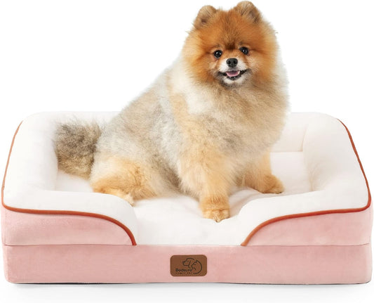 Bedsure Orthopedic Dog Beds for Small Dogs - Washable Small Dog Cat Bed Waterproof, Comfort Pet Couch Sofa with Washable Removable Cover, Pets Bed with Nonskid Bottom, Pink, 24"