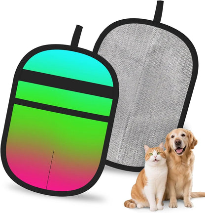 Blue Green Pink Rainbow Gradient Pet Hair Removal Glove Dogs Hair Remover Glove Cats Fur Removal Tool with Hanging Loop for Couch 6.7X9.5 in