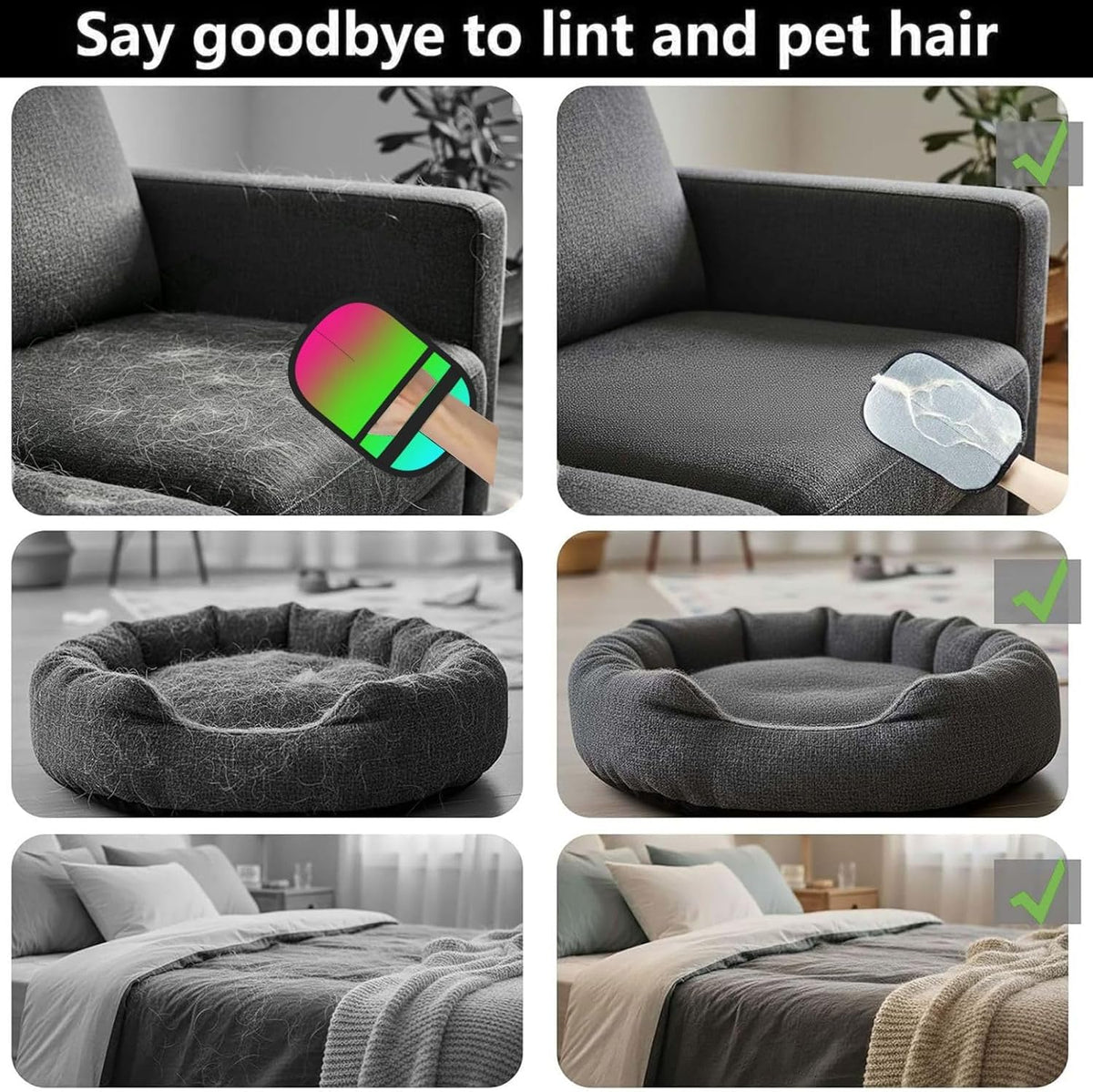 Blue Green Pink Rainbow Gradient Pet Hair Removal Glove Dogs Hair Remover Glove Cats Fur Removal Tool with Hanging Loop for Couch 6.7X9.5 in