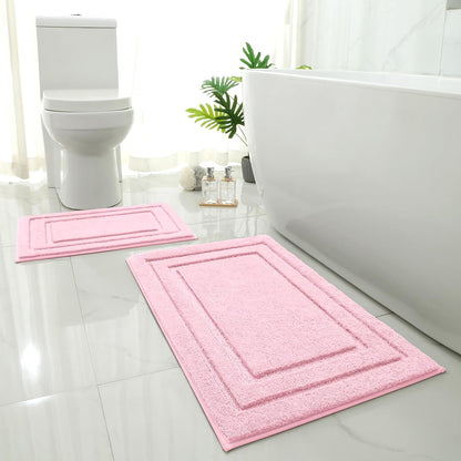 Pink Bathroom Rug, 2 Piece Super Soft Microfiber and Absorbent Shower Mat, Machine Washable Bath Mats for Valentine's Day Decorations, 20" x 32" + 16" x 24"