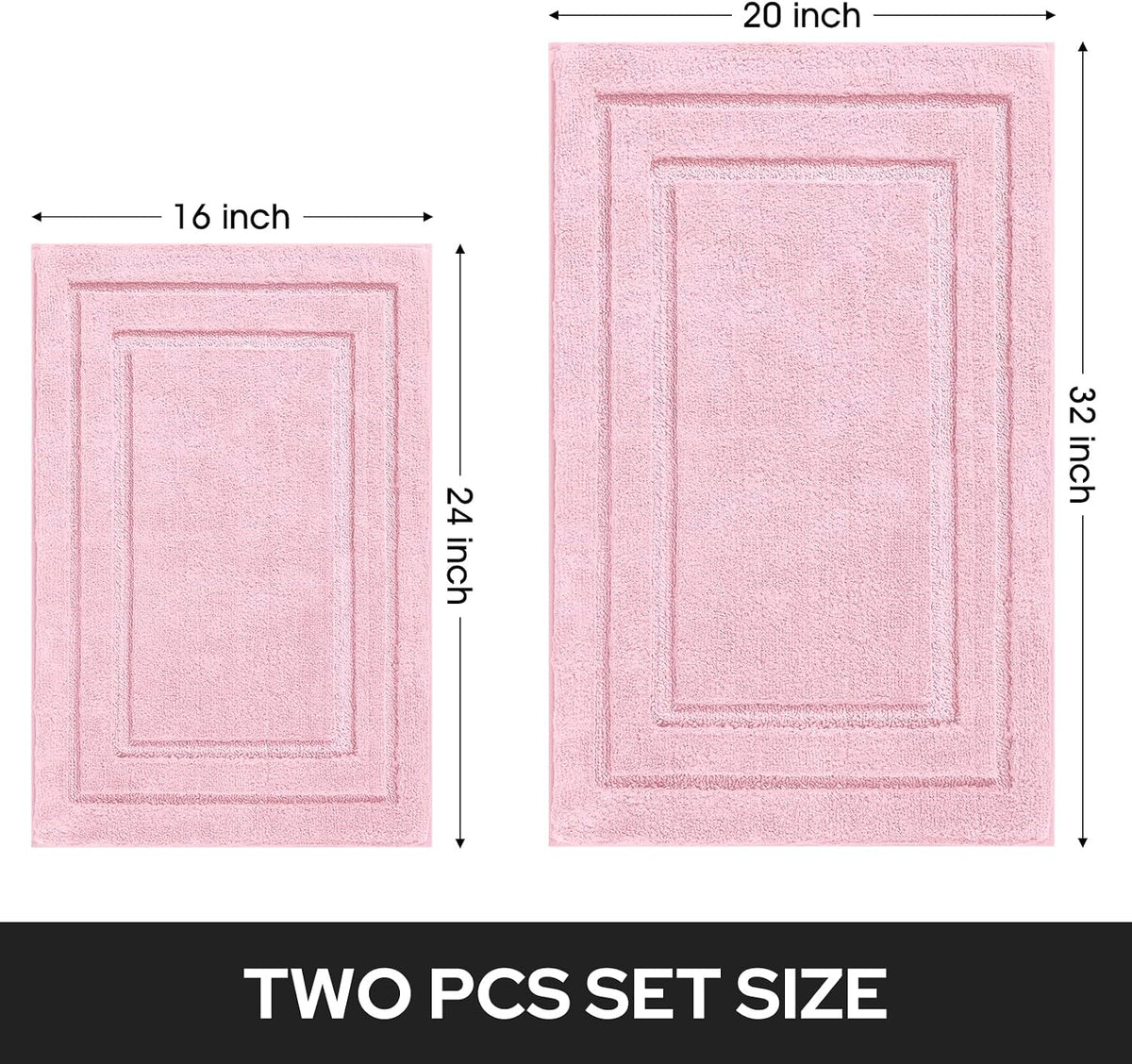 Pink Bathroom Rug, 2 Piece Super Soft Microfiber and Absorbent Shower Mat, Machine Washable Bath Mats for Valentine's Day Decorations, 20" x 32" + 16" x 24"
