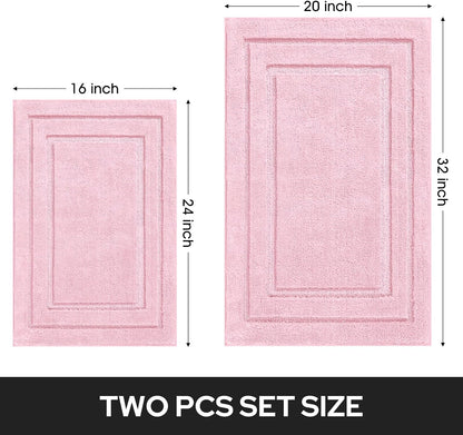 Pink Bathroom Rug, 2 Piece Super Soft Microfiber and Absorbent Shower Mat, Machine Washable Bath Mats for Valentine's Day Decorations, 20" x 32" + 16" x 24"