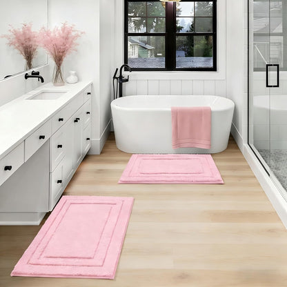 Pink Bathroom Rug, 2 Piece Super Soft Microfiber and Absorbent Shower Mat, Machine Washable Bath Mats for Valentine's Day Decorations, 20" x 32" + 16" x 24"