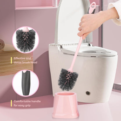 Pink Toilet Brush and Holder Set, 14 PCS Bathroom Cleaning Kit
