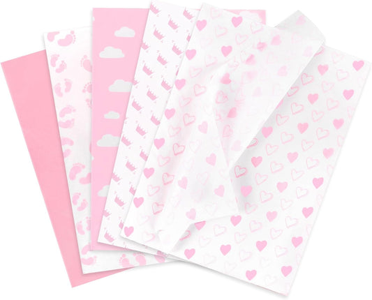 Tissue Paper, 50 Pcs Baby Feet Print Pink Tissue Paper for Gift Bags Gift Wrapping, Cute Baby Girl Design Tissue Paper Gift Wrap for Baby Shower, Birthday, Anniversary, Craft, 19.7x13.8in