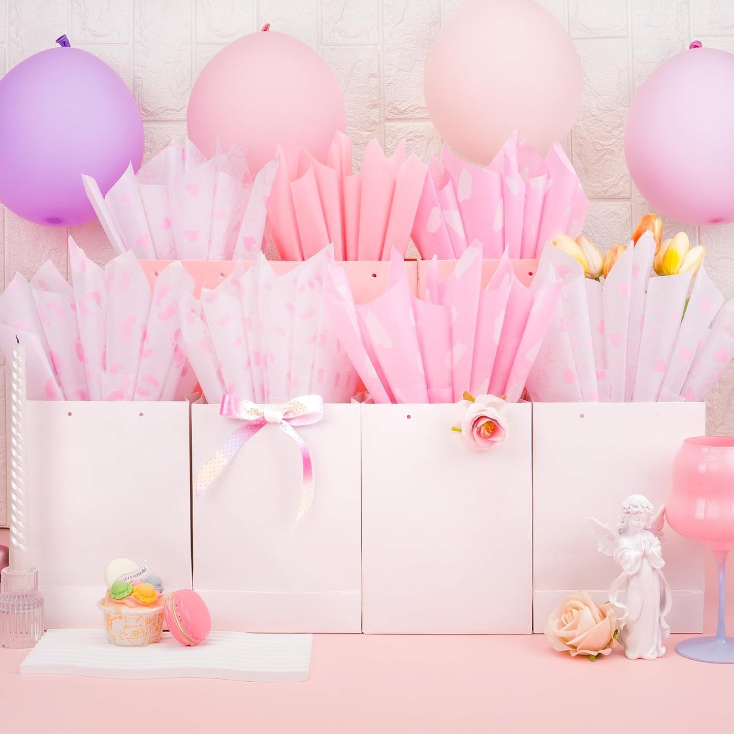 Tissue Paper, 50 Pcs Baby Feet Print Pink Tissue Paper for Gift Bags Gift Wrapping, Cute Baby Girl Design Tissue Paper Gift Wrap for Baby Shower, Birthday, Anniversary, Craft, 19.7x13.8in