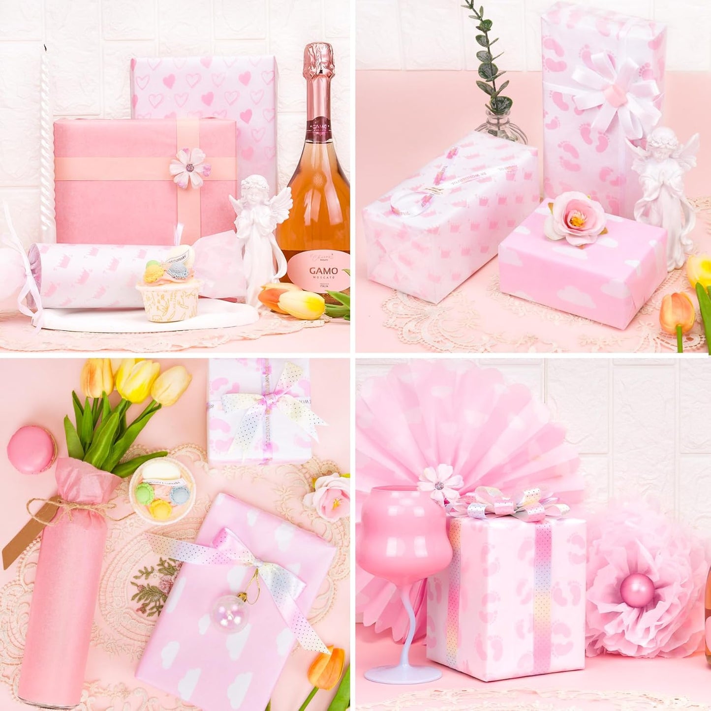 Tissue Paper, 50 Pcs Baby Feet Print Pink Tissue Paper for Gift Bags Gift Wrapping, Cute Baby Girl Design Tissue Paper Gift Wrap for Baby Shower, Birthday, Anniversary, Craft, 19.7x13.8in