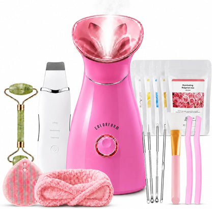 Nano Ionic Facial Steamer Kit with 17 Skin Care Tools for Home Spa