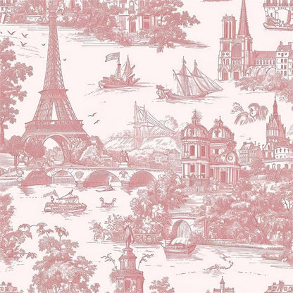 Pink Vintage City Landscape Tower French Buidling Voyage Peel and Stick Wallpaper Contact Paper Vintage Vinyl Stick on Wall Paper for Bedroom Bathroom Kitchen Cabinet Renter Friendly