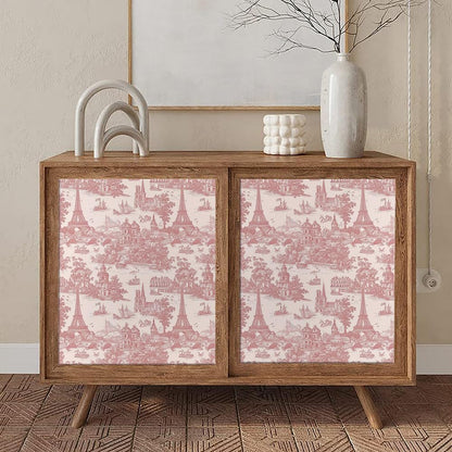 Pink Vintage City Landscape Tower French Buidling Voyage Peel and Stick Wallpaper Contact Paper Vintage Vinyl Stick on Wall Paper for Bedroom Bathroom Kitchen Cabinet Renter Friendly