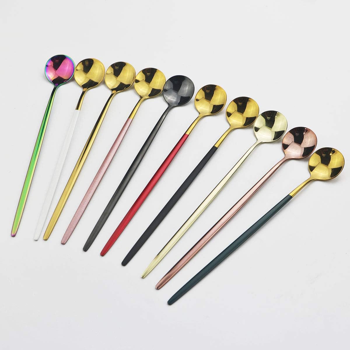 Pink Gold Long Handled 304 Stainless Steel Cutlery Ice Cream Tea Spoons Mixing Spoon Dinnerware Tableware Kitchen Service Party Set 6 pieces