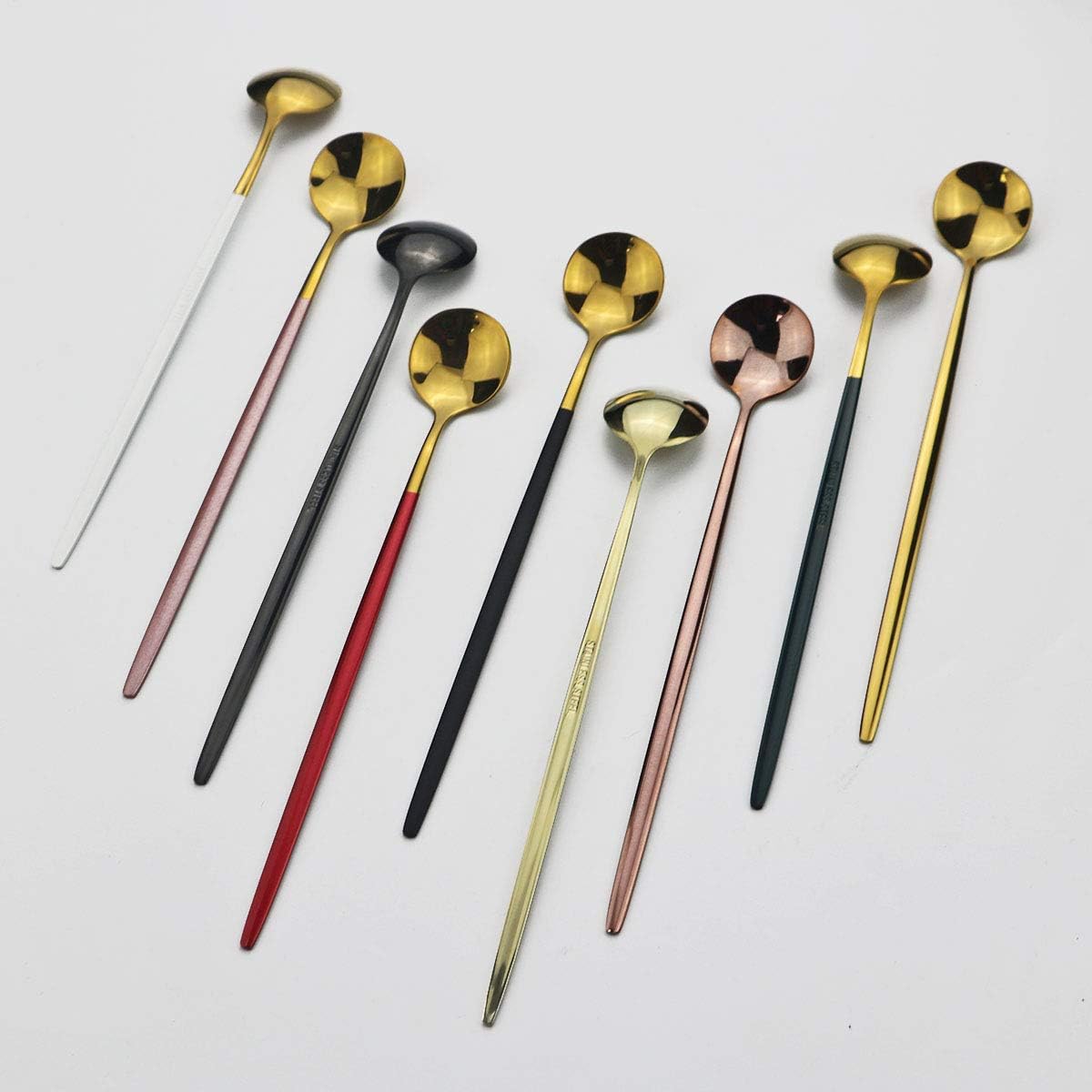 Pink Gold Long Handled 304 Stainless Steel Cutlery Ice Cream Tea Spoons Mixing Spoon Dinnerware Tableware Kitchen Service Party Set 6 pieces