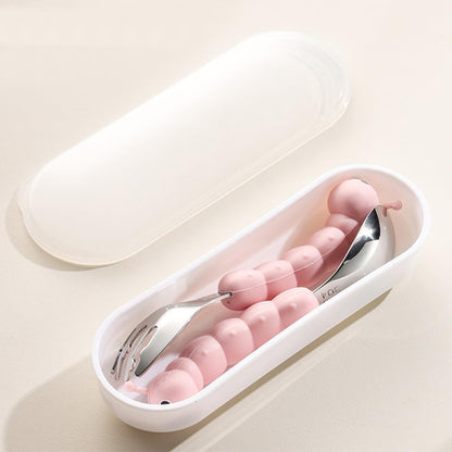 Toddler Utensils, Stainless Steel Baby Forks and Spoons Set Caterpillar Silicone Handle, Kids Silverware with Portable Storage Case, Baby Feeding Essentials, Dishwasher Safe (Pink)