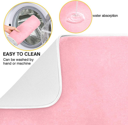 Light Pink Printed Dish Drying Mat for Kitchen Counter Absorbent Dishes Drainer Protector Pad Fast Dry Kitchen Accessories 18x24inch