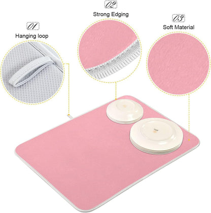 Light Pink Printed Dish Drying Mat for Kitchen Counter Absorbent Dishes Drainer Protector Pad Fast Dry Kitchen Accessories 18x24inch