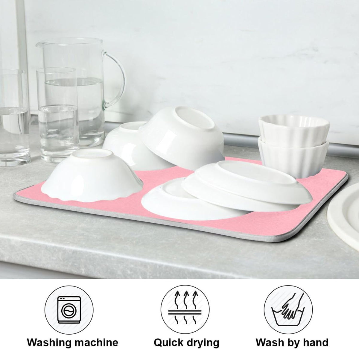 Light Pink Printed Dish Drying Mat for Kitchen Counter Absorbent Dishes Drainer Protector Pad Fast Dry Kitchen Accessories 18x24inch