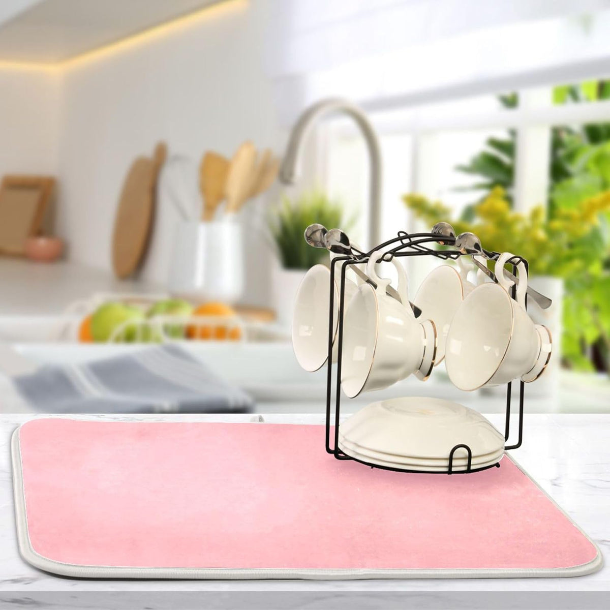 Light Pink Printed Dish Drying Mat for Kitchen Counter Absorbent Dishes Drainer Protector Pad Fast Dry Kitchen Accessories 18x24inch