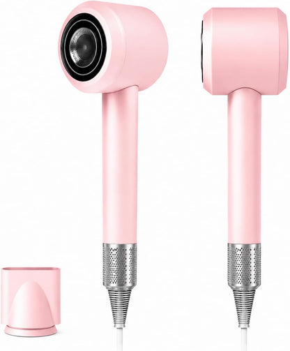 High Speed Hair Dryer with Magnetic Nozzle, Smart Hot & Cold Cycle Ionic Blow Dryer, Low Noise Lightweight Travel Pink Hairdryer, 105K RPM Brushless Motor for Fast Drying