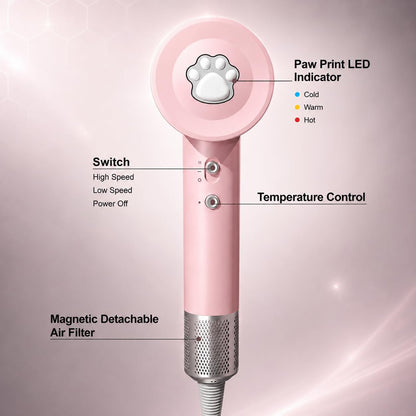 High Speed Hair Dryer with Magnetic Nozzle, Smart Hot & Cold Cycle Ionic Blow Dryer, Low Noise Lightweight Travel Pink Hairdryer, 105K RPM Brushless Motor for Fast Drying