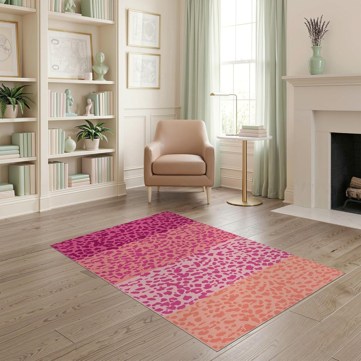 4'x6' Washable Ombre Abstract Area Rug, Peach Flatwoven Floor Mat for Home Office, Gaming Room, Under Desk, Non-Slip Chair-Friendly Carpet | Ref:2186394
