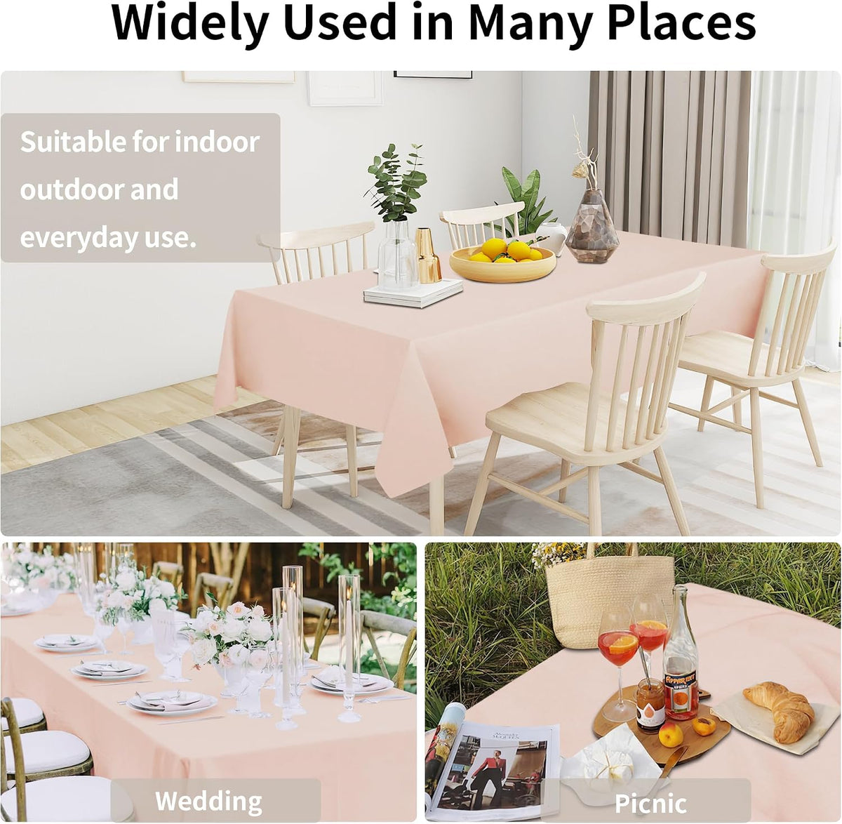 Waterproof Faux Linen Tablecloth, Rectangle, 60x84in, Pink