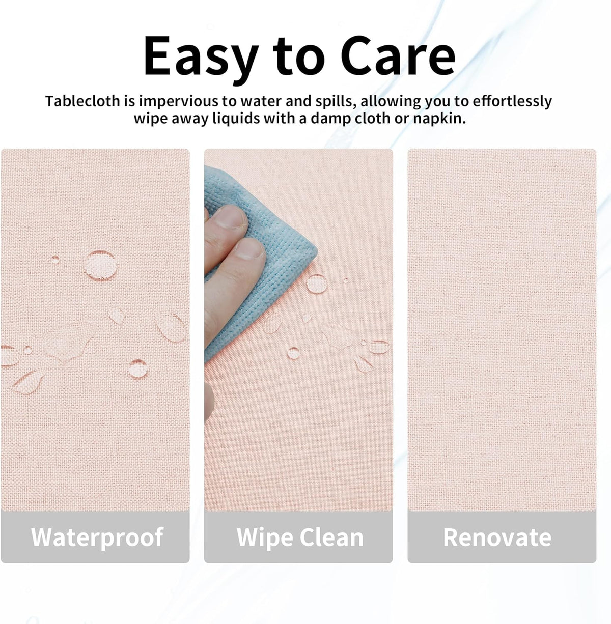 Waterproof Faux Linen Tablecloth, Rectangle, 60x84in, Pink