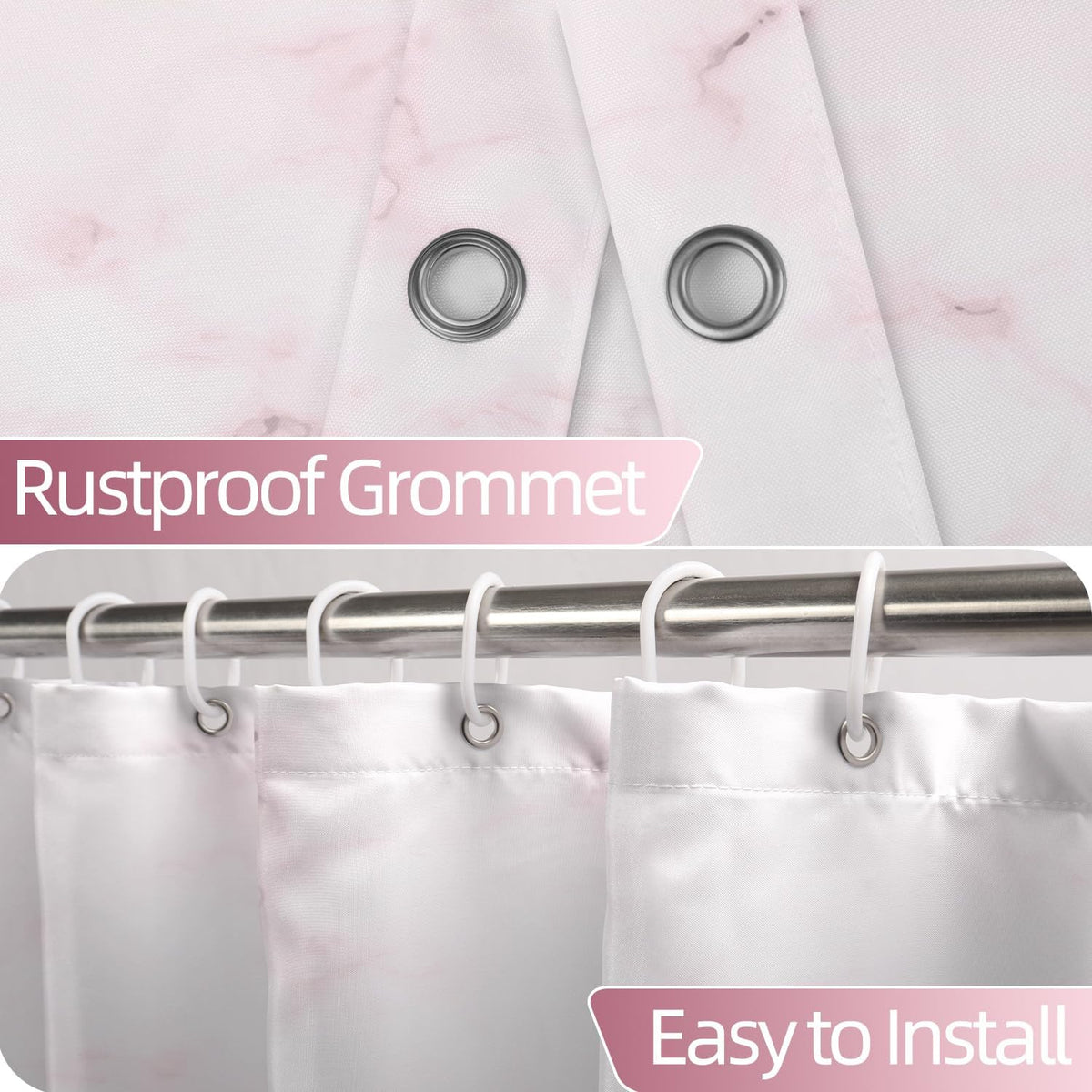 Pink Marble Waterproof Bathroom Shower Curtain 72x72 inches