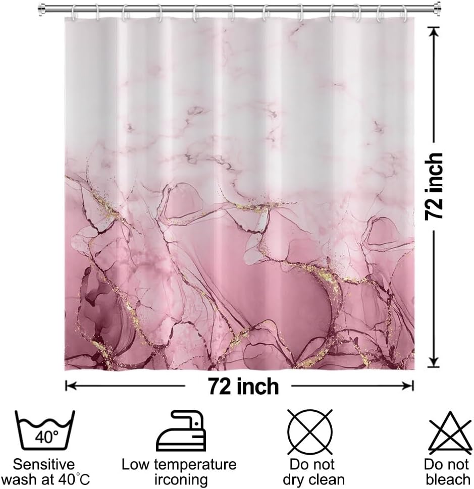 Pink Marble Waterproof Bathroom Shower Curtain 72x72 inches