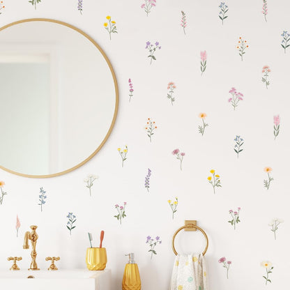 Pastel Wildflower Wall Decals - Set of 37 Peel & Stick Botanical Flower Stickers for Bedroom, Nursery & Living Room - Removable Yellow, Pink & Purple Floral Wall Decor